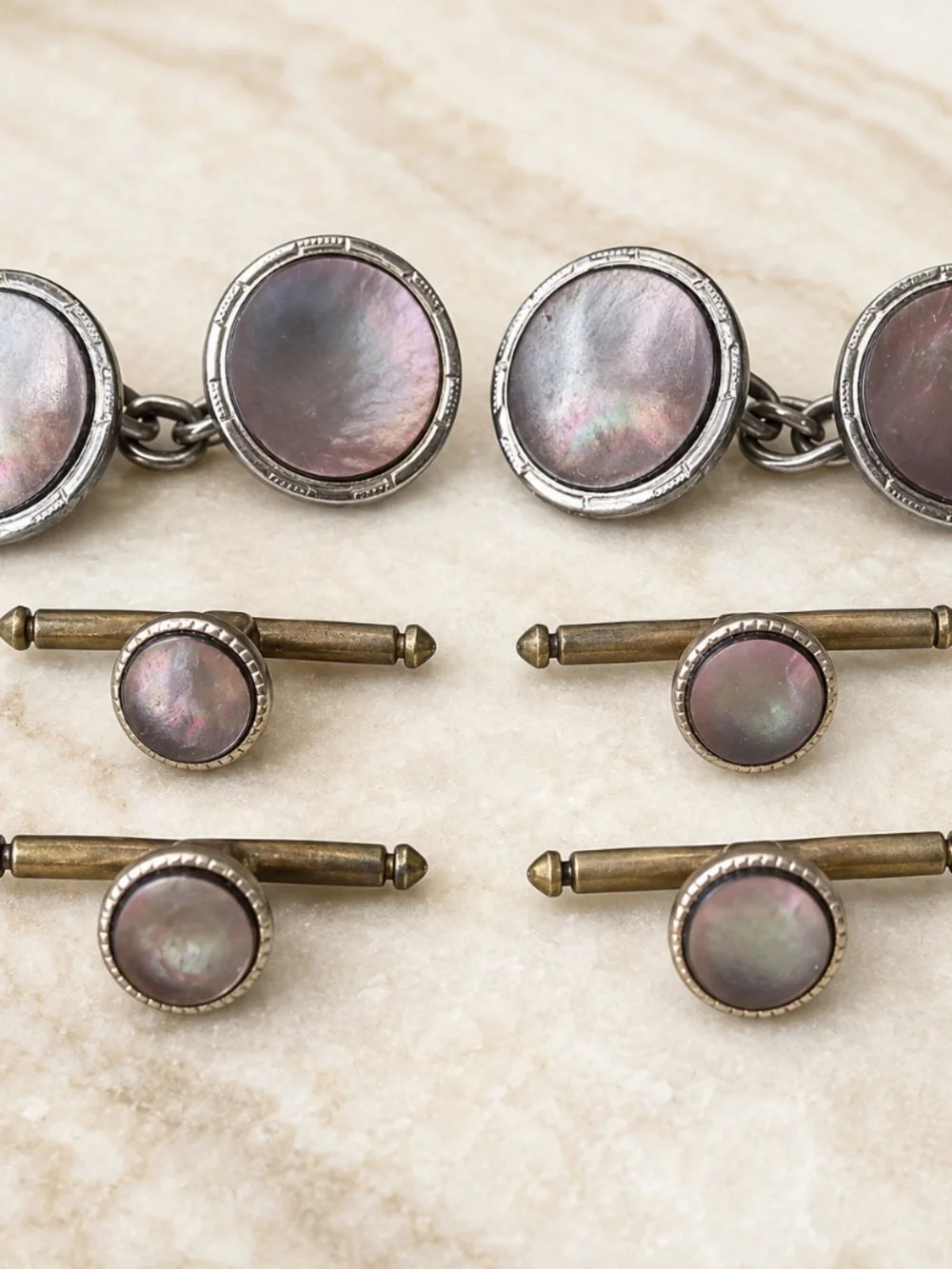 Vintage Mother of Pearl Tuxedo Cufflinks & 4 Shirt Studs Formal Set